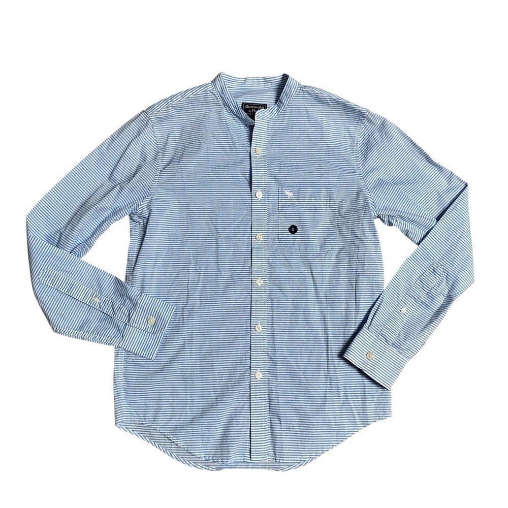 Abercrombie & Fitch Men's Blue White Striped Band Collar Cotton Shirt S NWT